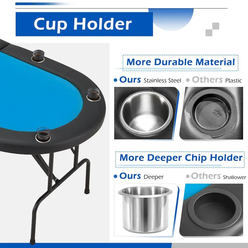 Table de poker pliable 8 joueurs avec porte-gobelets