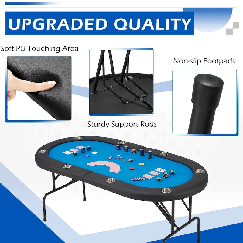 Table de poker pliable 8 joueurs avec porte-gobelets