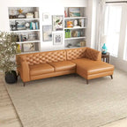 Canapé d'angle modulable en cuir supérieur avec capitonnage Chesterfield, style moderne, couleur cognac