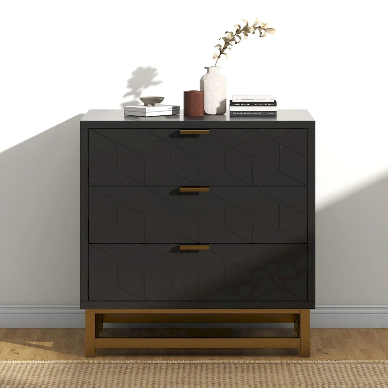 Commode à 3 tiroirs, avec pieds en métal