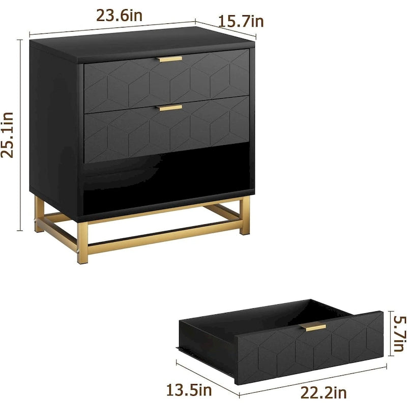 Commode à 3 tiroirs, avec pieds en métal