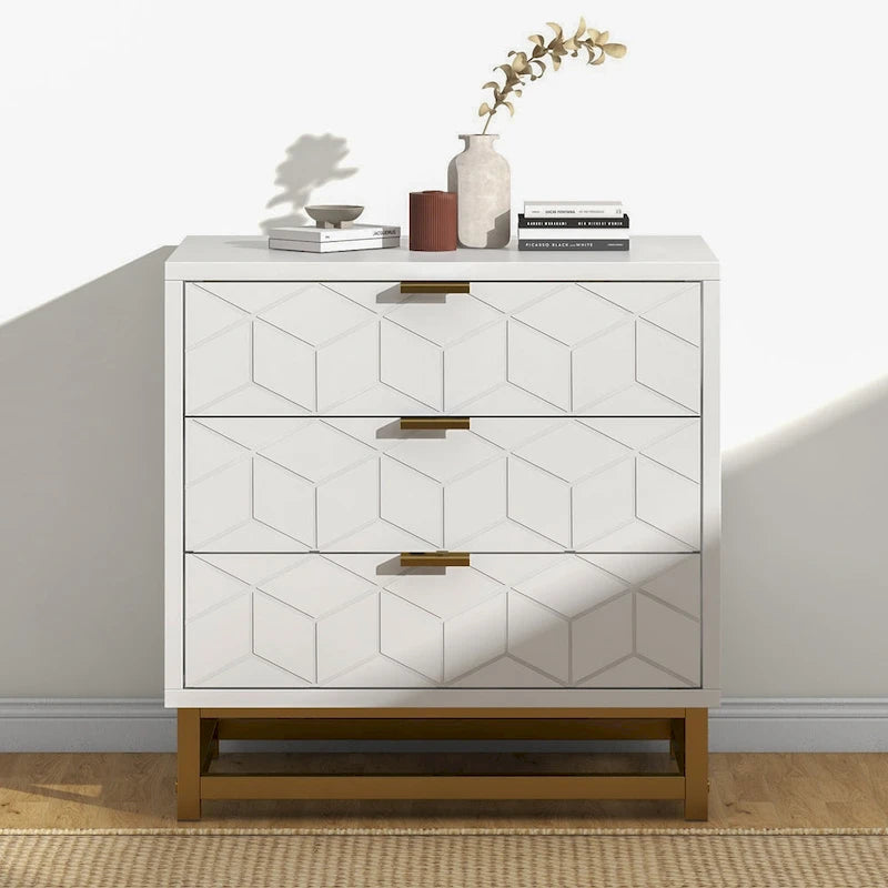 Commode à 3 tiroirs, avec pieds en métal