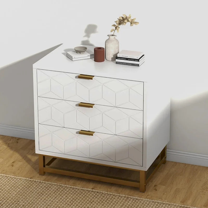 Commode à 3 tiroirs, avec pieds en métal