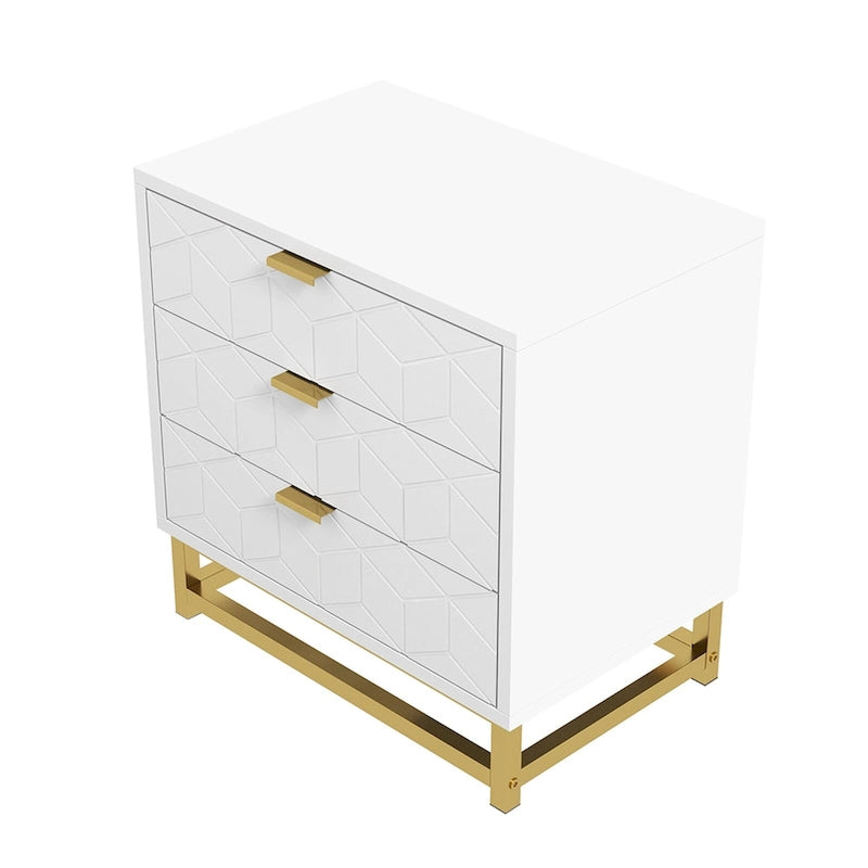 Commode à 3 tiroirs, avec pieds en métal