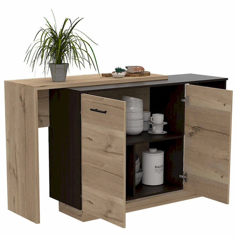Îlot de cuisine contemporain noir et chêne clair avec bar - 20 X 40 X 20