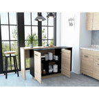 Îlot de cuisine contemporain noir et chêne clair avec bar - 20 X 40 X 20