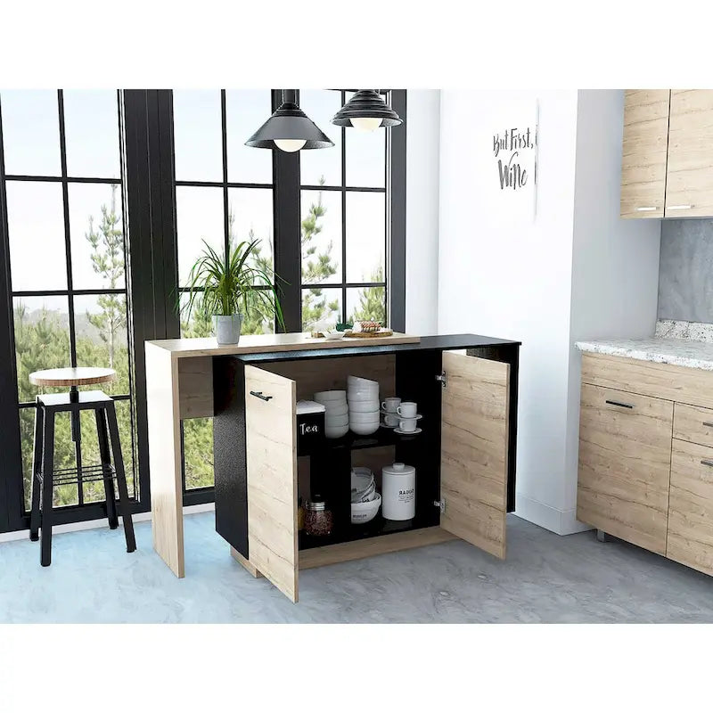 Îlot de cuisine contemporain noir et chêne clair avec bar - 20 X 40 X 20