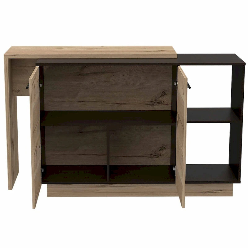 Îlot de cuisine contemporain noir et chêne clair avec bar - 20 X 40 X 20