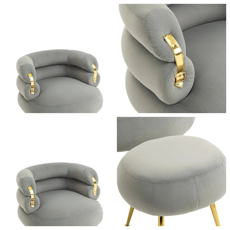 Fauteuil d'appoint moderne avec accoudoirs, capitonné, avec cadre en métal – 29,13 x 27,95 x 28,35