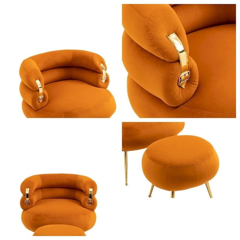 Fauteuil d'appoint moderne avec accoudoirs, capitonné, avec cadre en métal – 29,13 x 27,95 x 28,35