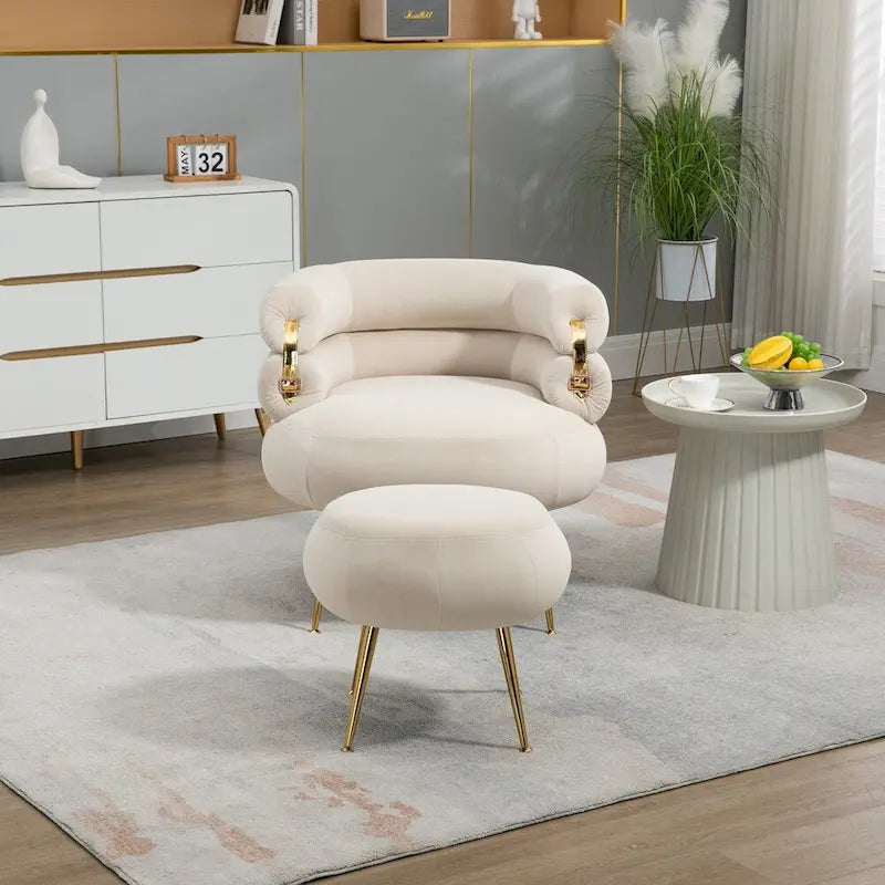 Fauteuil d'appoint moderne avec accoudoirs, capitonné, avec cadre en métal – 29,13 x 27,95 x 28,35