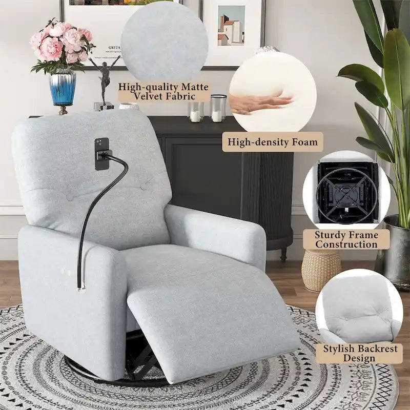 Fauteuil inclinable électrique pivotant à 270 degrés avec support de téléphone