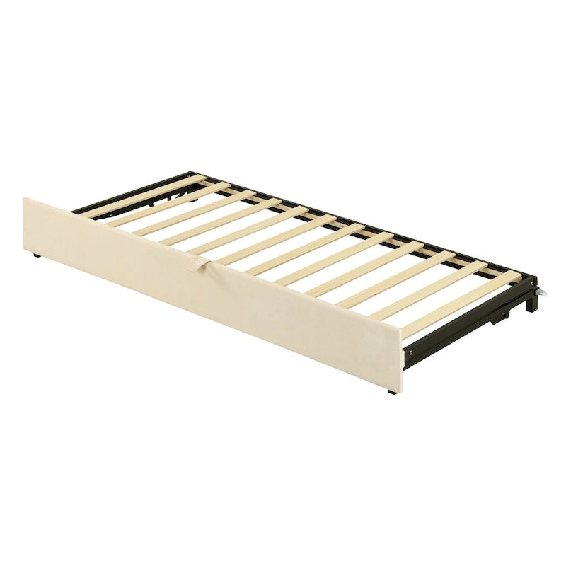 Lit de jour jumeau capitonné en velours, lit gigogne relevable, extensible en très grand lit, polyvalent