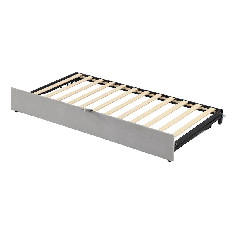 Lit de jour jumeau capitonné en velours, lit gigogne relevable, extensible en très grand lit, polyvalent