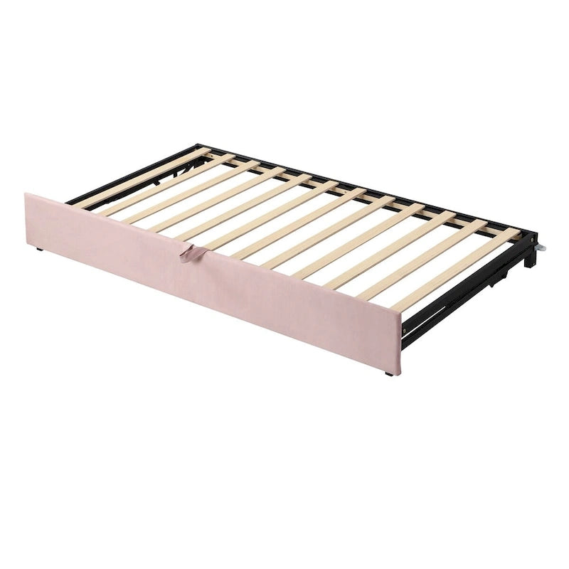 Lit de jour jumeau capitonné en velours, lit gigogne relevable, extensible en très grand lit, polyvalent