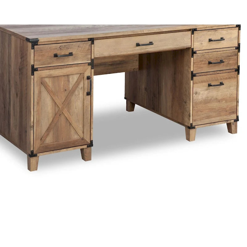 Bureau piédestal de ferme Saint Birch en chêne rustique