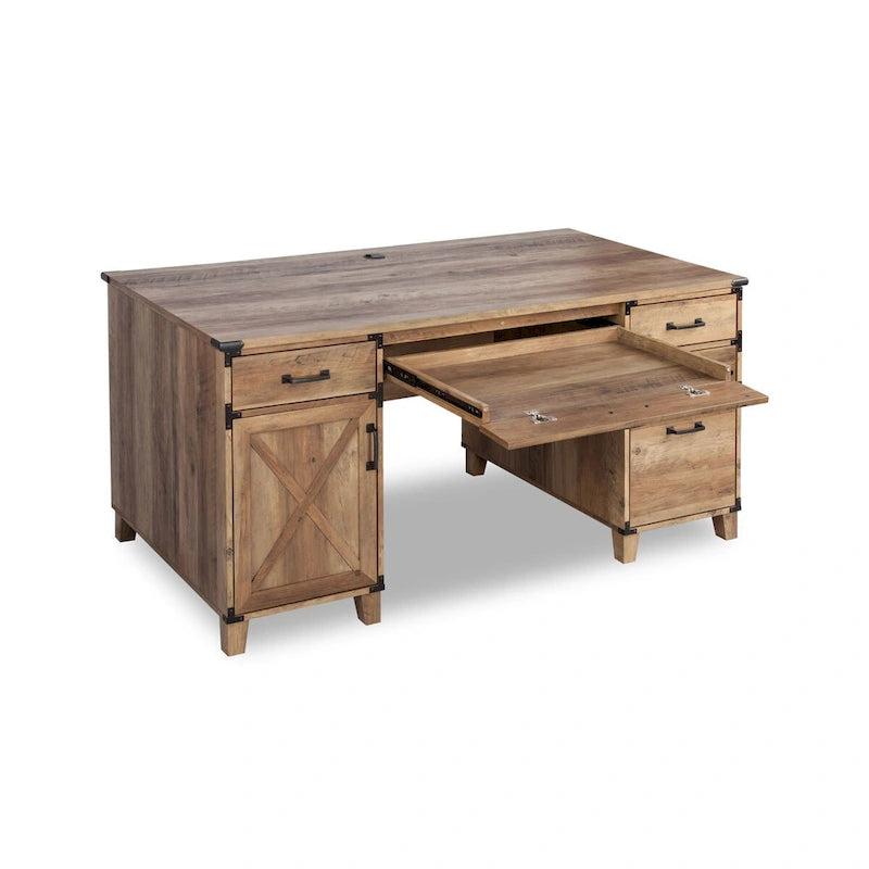Bureau piédestal de ferme Saint Birch en chêne rustique