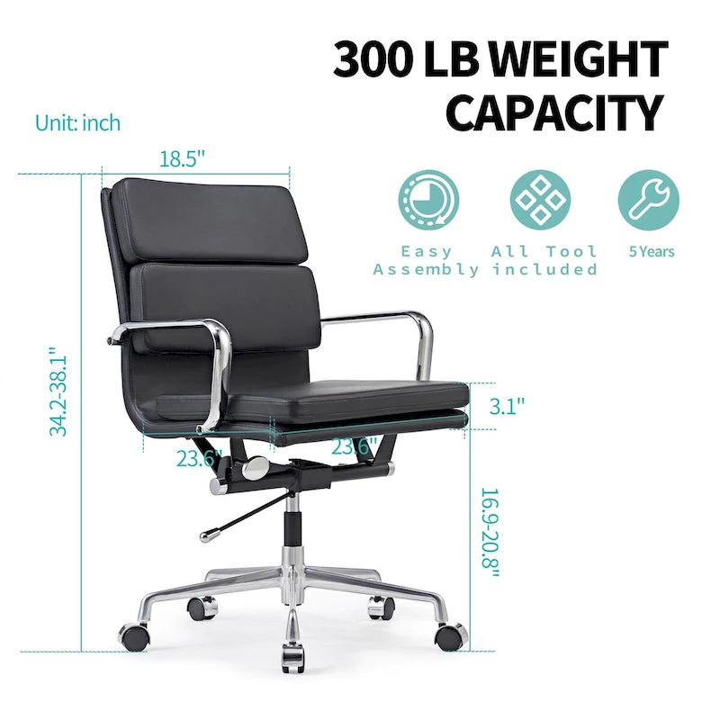Chaise de Bureau Ergonomique en Cuir PU Réglable avec Coussin Épaissi - N/A