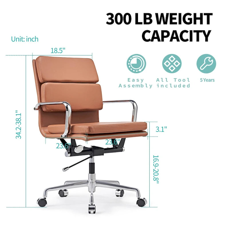 Chaise de Bureau Ergonomique en Cuir PU Réglable avec Coussin Épaissi - N/A