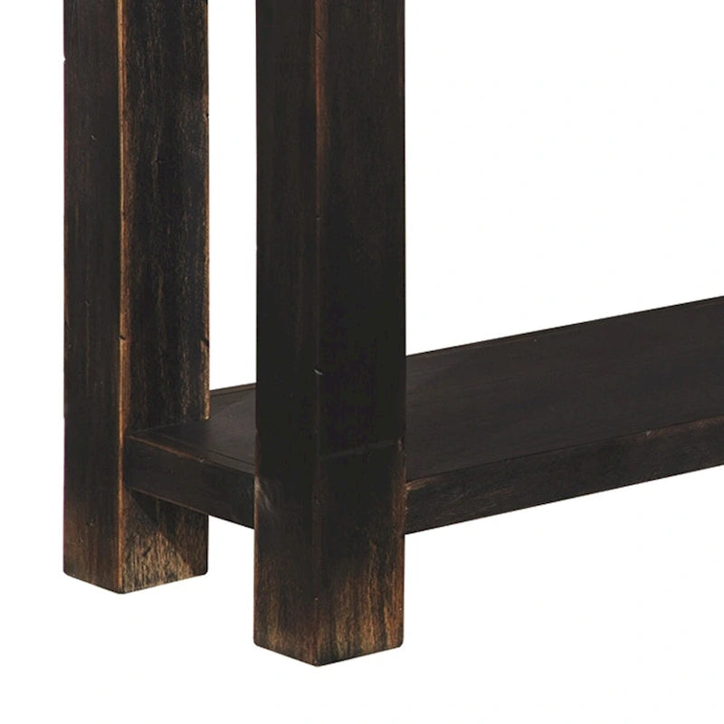 Table basse en bois avec quatre tiroirs et une étagère, noir vieilli