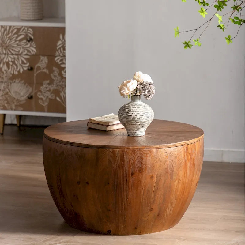 31.50Table Basse Vintage en Forme de Seau avec Fonction de Rangement, pour Bureau, Salle à Manger et Salon, Marron