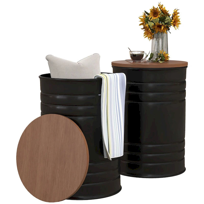 Ensemble de 2 poufs de rangement gigognes avec couvercles, espace de rangement dissimulé