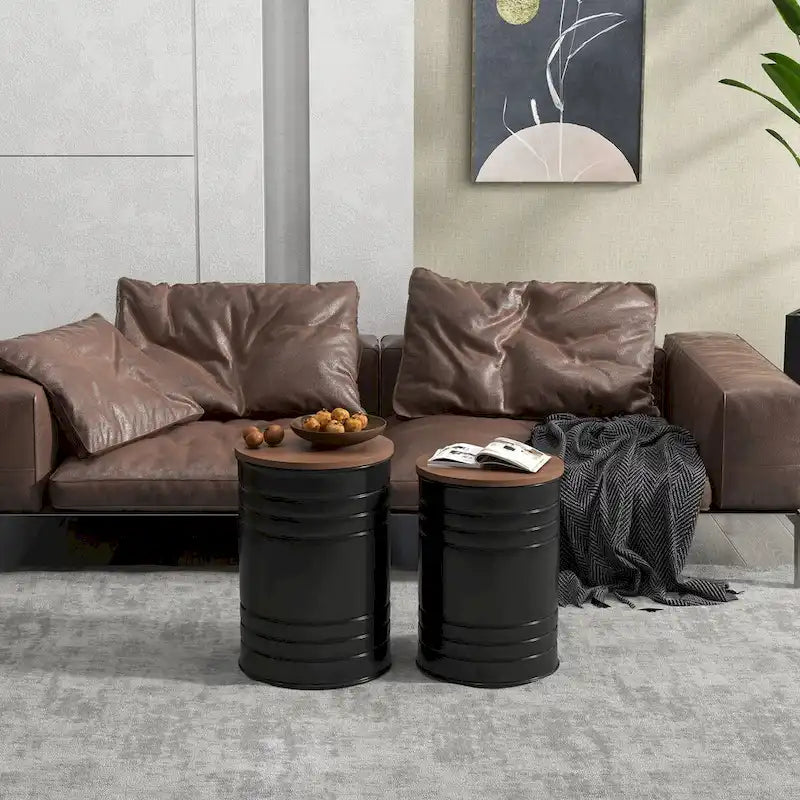 Ensemble de 2 poufs de rangement gigognes avec couvercles, espace de rangement dissimulé