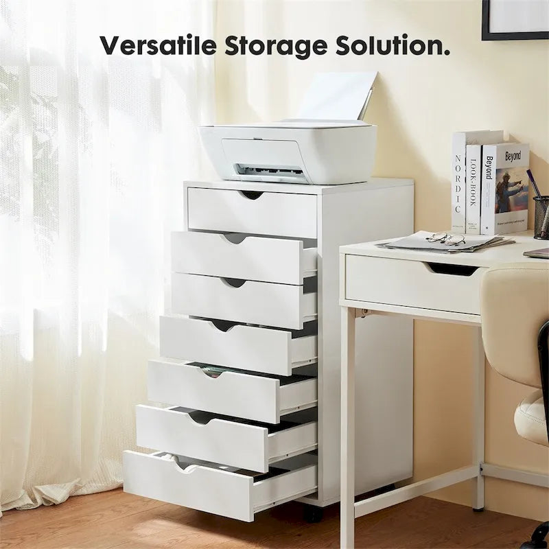 Meubles de rangement en bois mobiles à roulettes avec 7 tiroirs