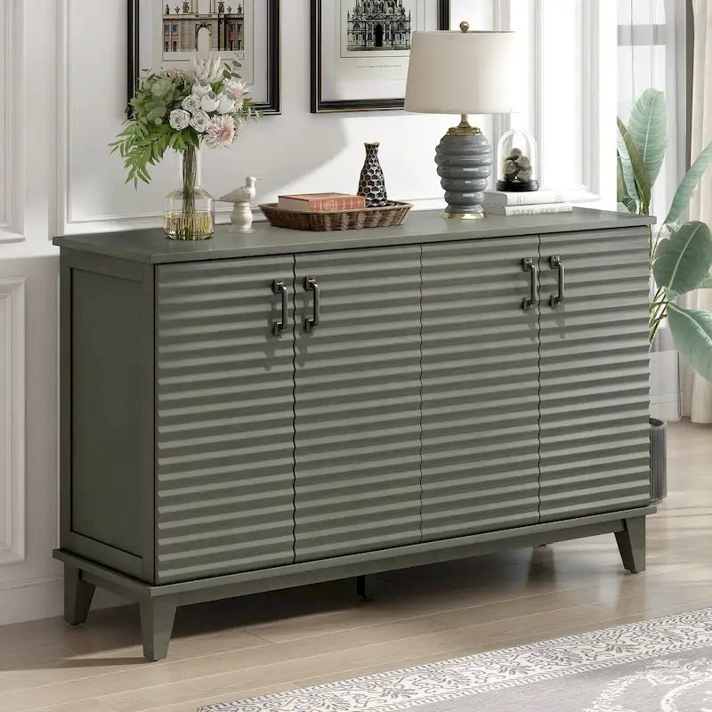 Bahut avec 4 portes, grand buffet de rangement avec étagères réglables et poignées en métal pour cuisine, salon, salle à manger