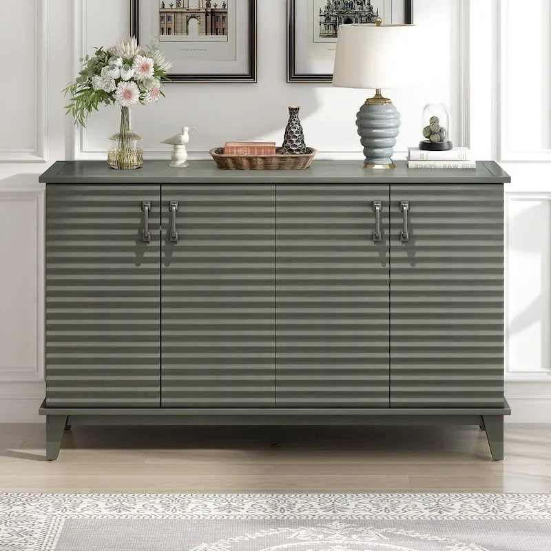 Bahut avec 4 portes, grand buffet de rangement avec étagères réglables et poignées en métal pour cuisine, salon, salle à manger
