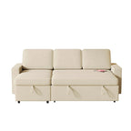 Canapé-lit convertible avec méridienne de rangement et port USB, canapé d'angle, beige