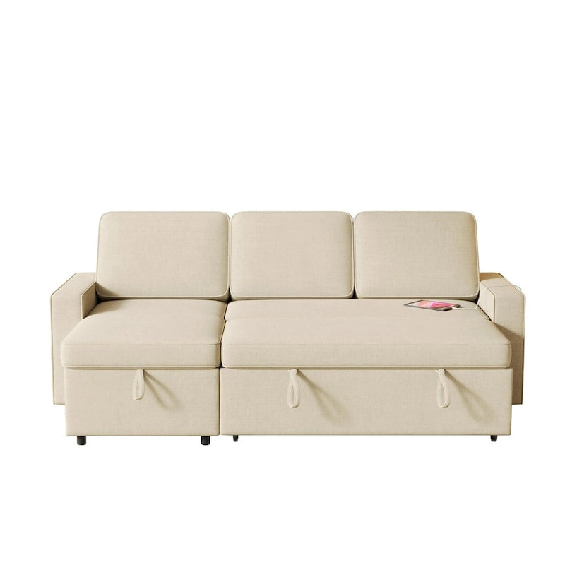 Canapé-lit convertible avec méridienne de rangement et port USB, canapé d'angle, beige